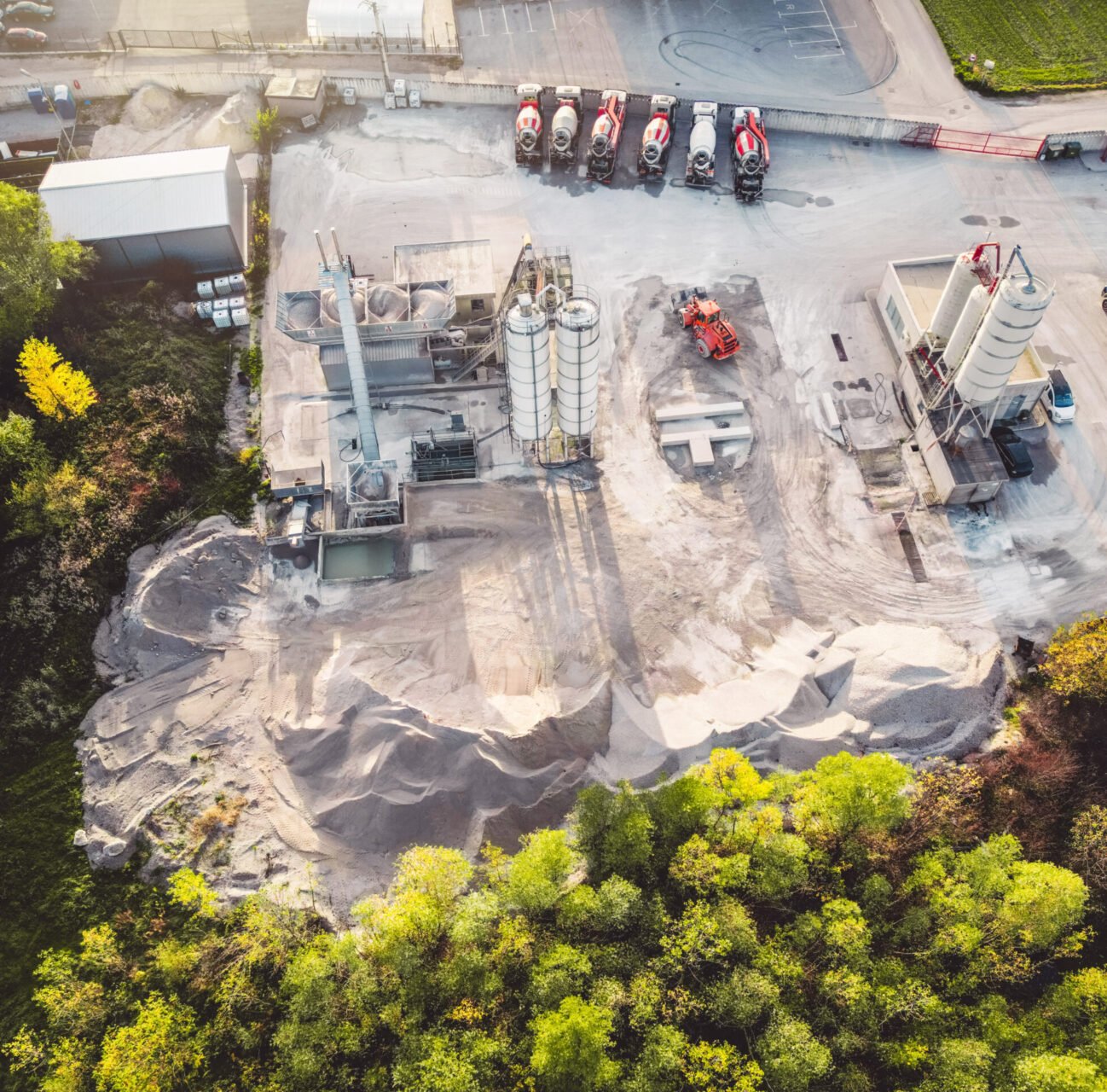 Aerial view of a factory, warehouse facility in the suburbs . High quality photo